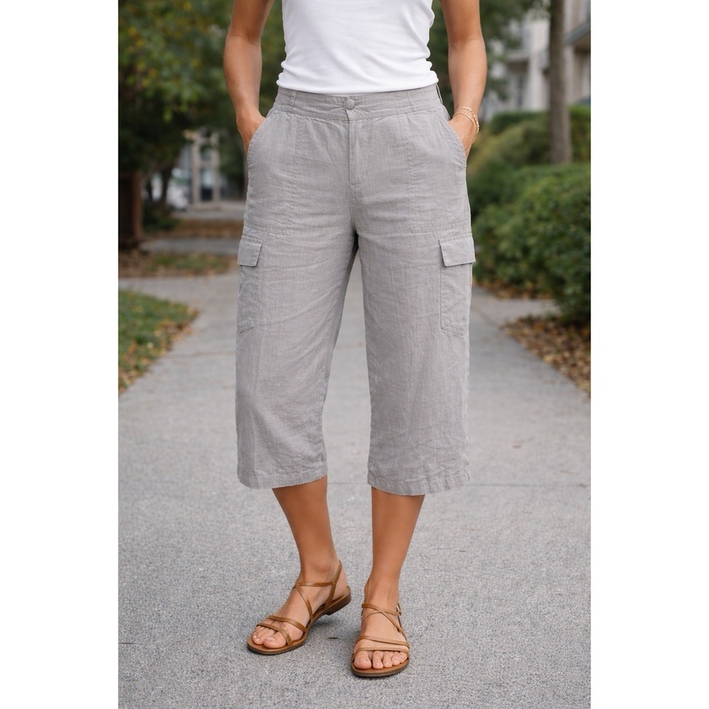 Eileen Fisher Organic Linen Utility Cargo Pants Gray Stone Women's Size 16